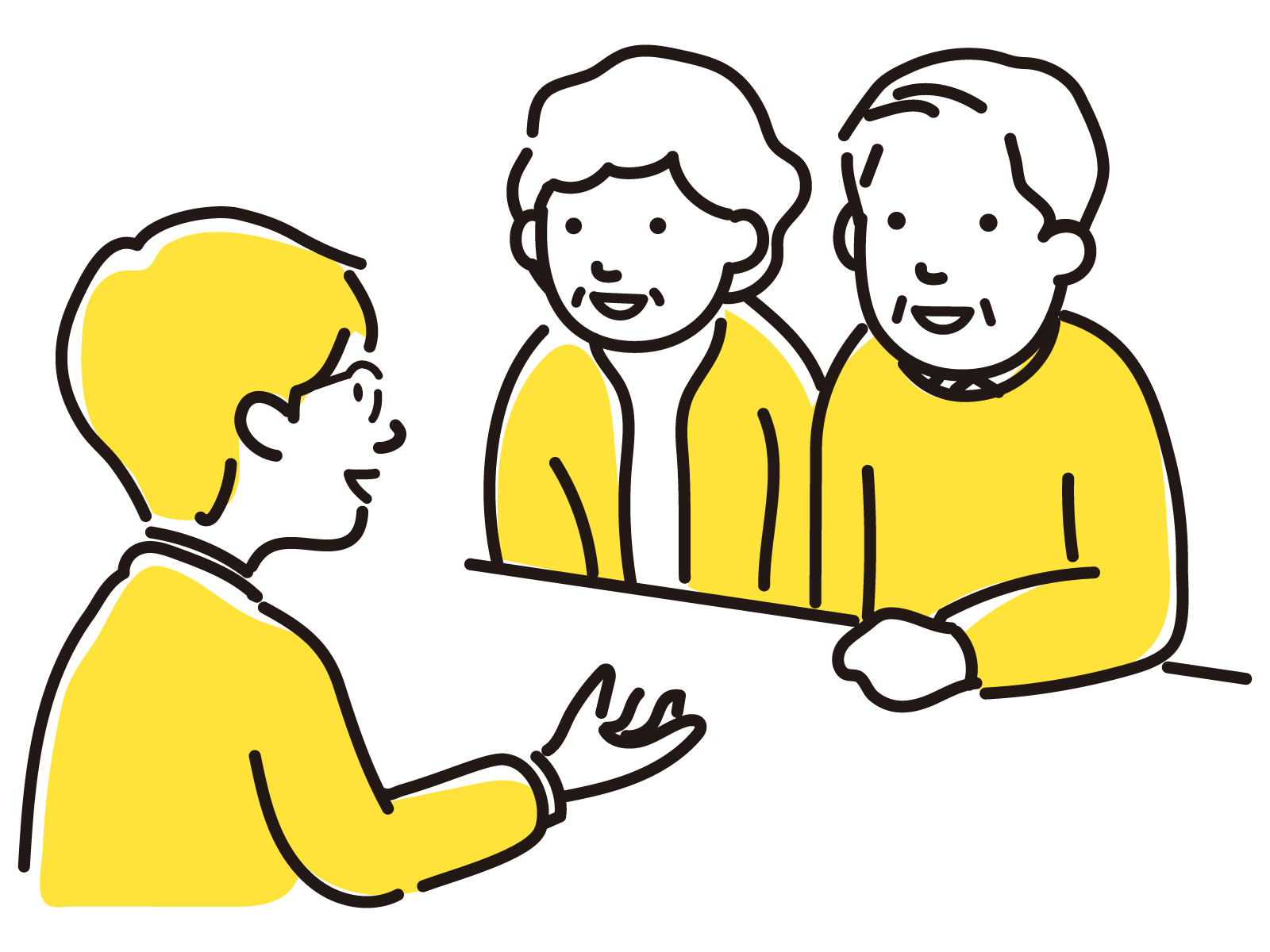 窓口で相談する老夫婦のイラスト