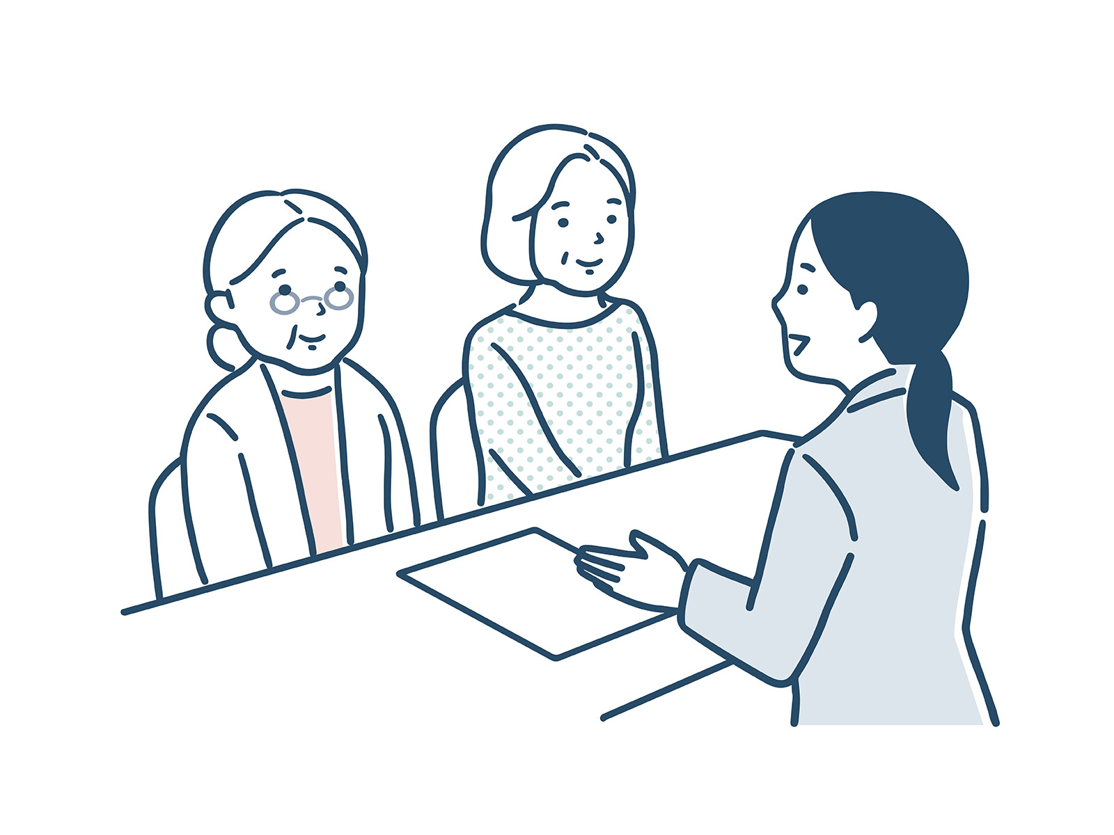 窓口で相談する親子