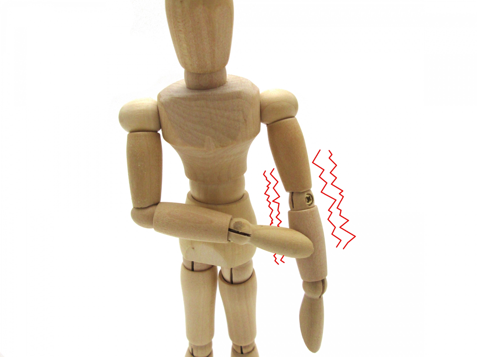 腕のかゆみがある様子をデッサン人形で表した図