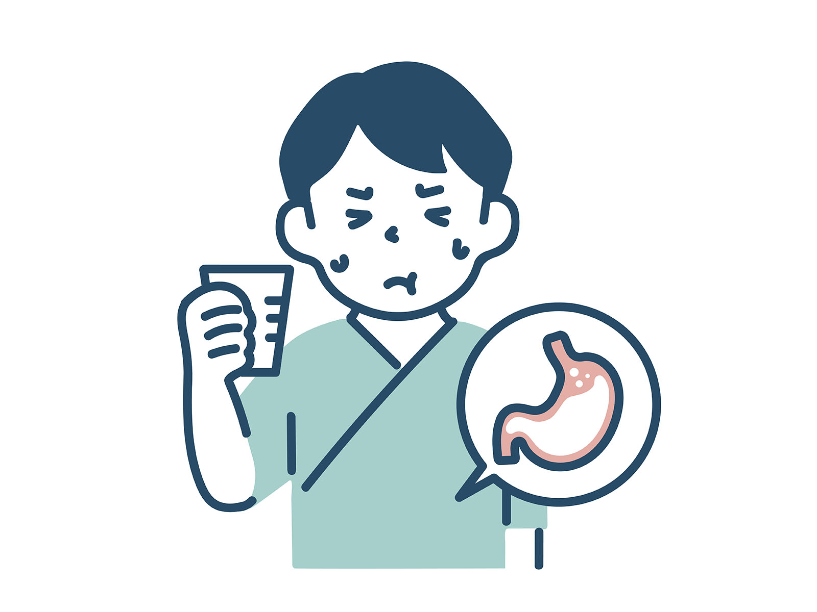 バリウムを飲む男性のイラスト