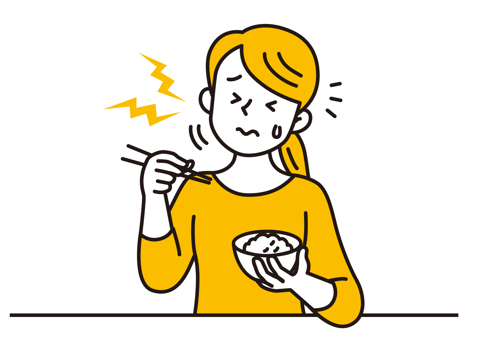 口内炎でご飯が食べにくい女性のイラスト