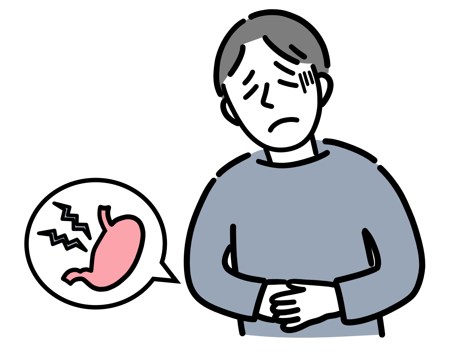 胃の痛みがある男性のイラスト