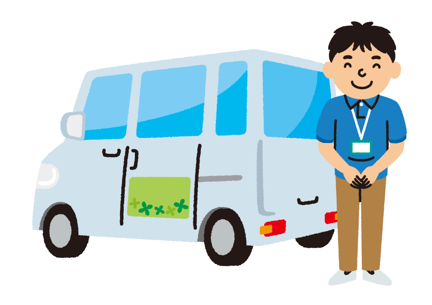 介護タクシーと運転手のイラスト