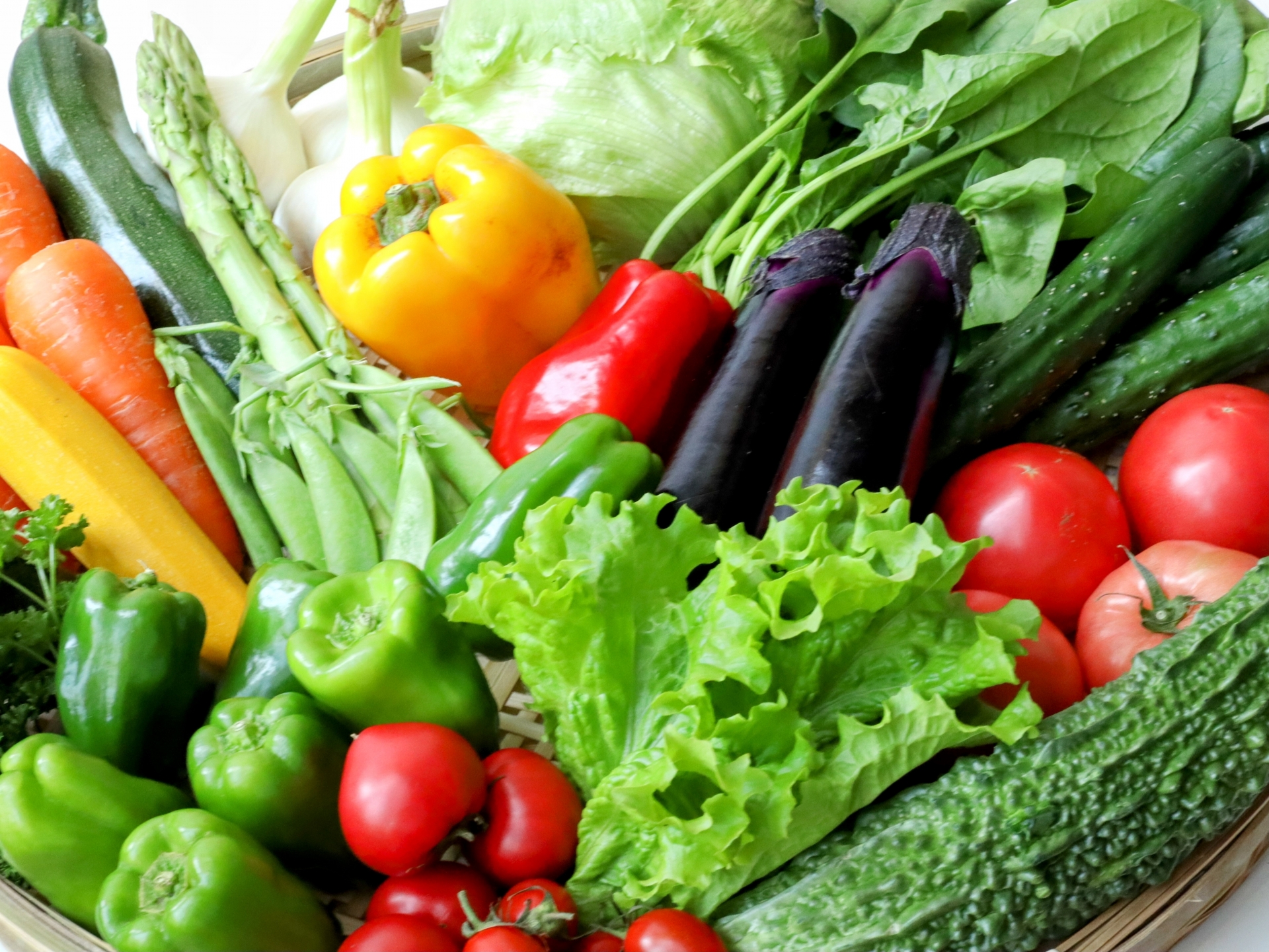 なす、トマト、パプリカ、ゴーヤ、きぬさや、キュウリなどの野菜