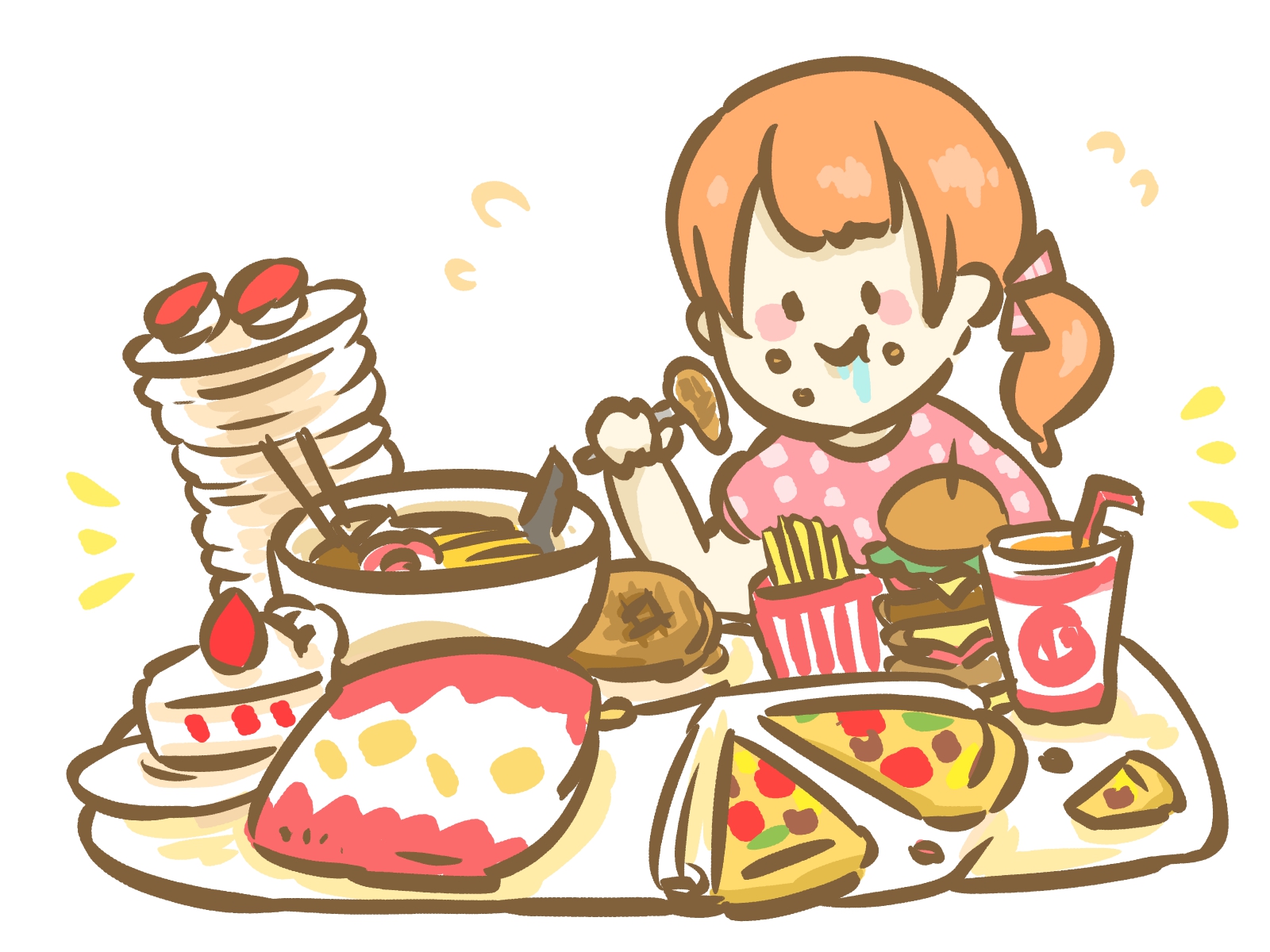 たくさん食べる女の子のイラスト