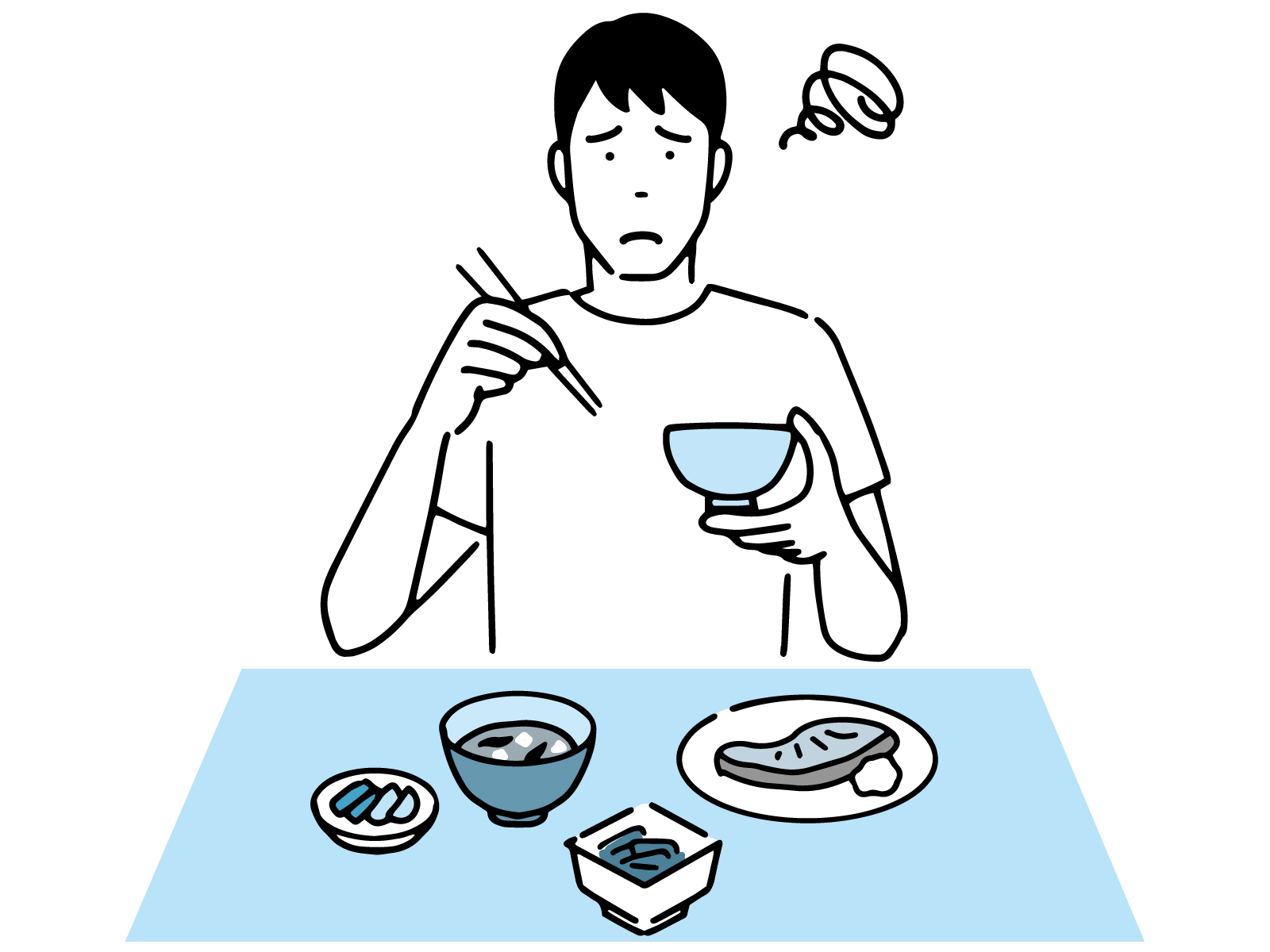食欲不振の男性のイラスト