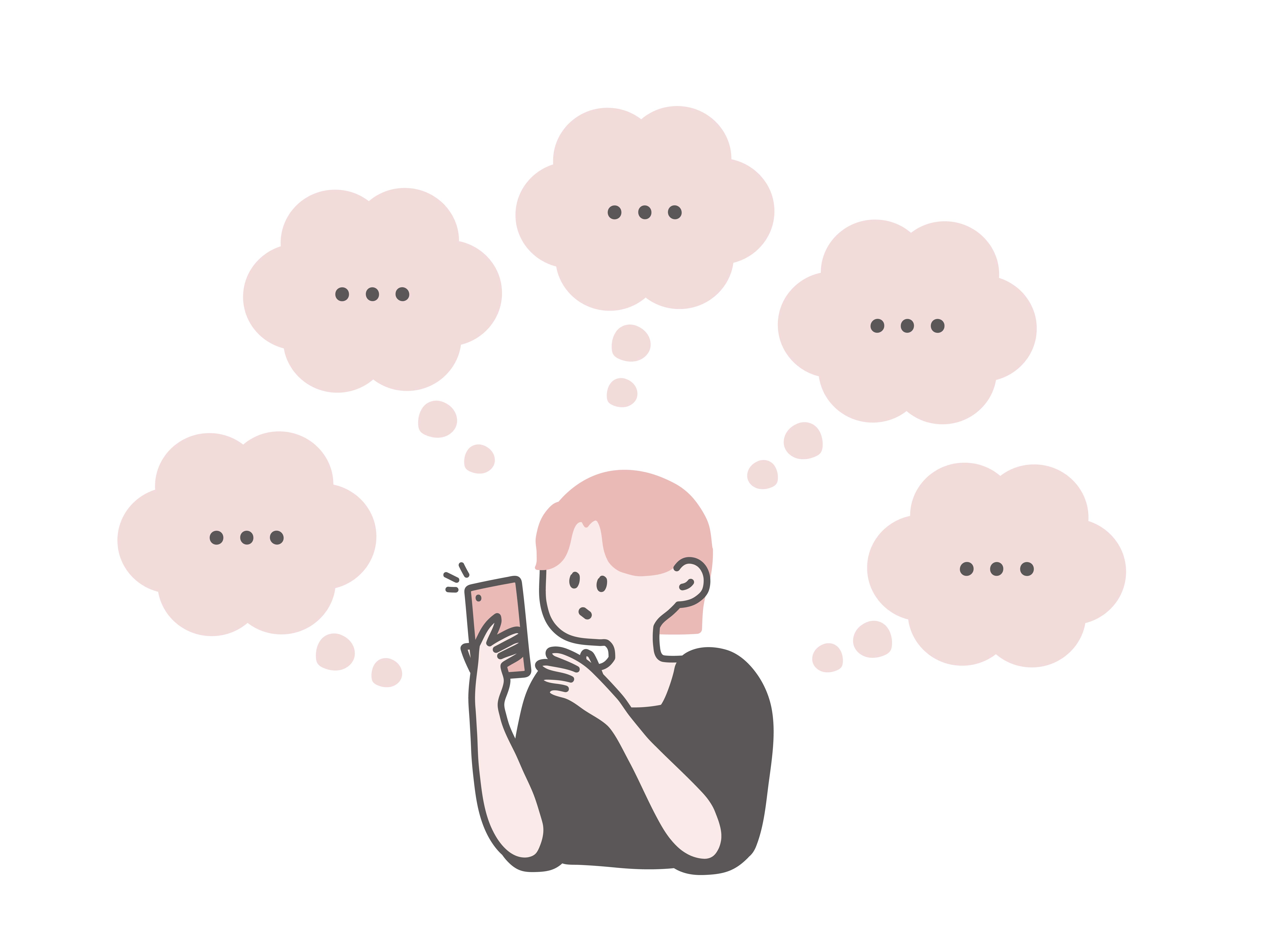 たくさんの吹き出しが浮かんでいる女性のイラスト