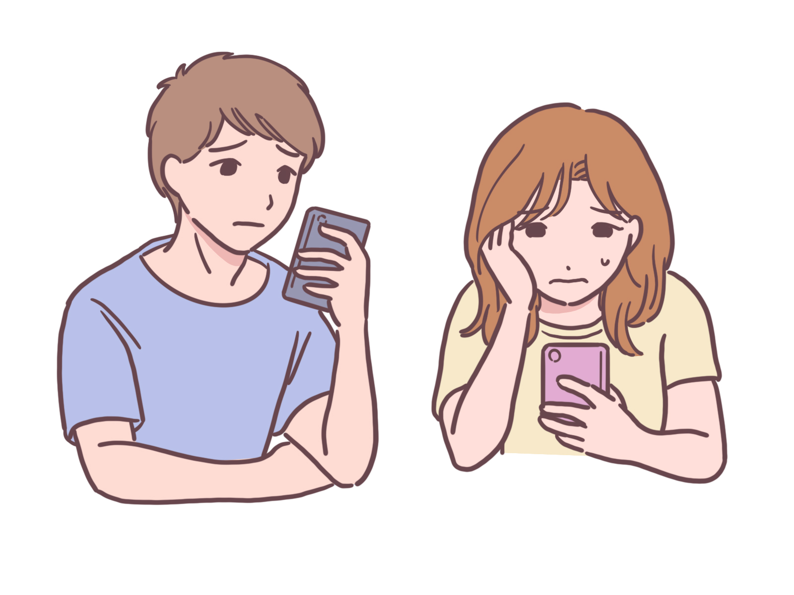 スマホを見て悩む男女